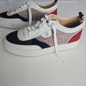 Christian Louboutin Happyrui Flat STR Glit Sneakers EU 43.5 White Red Navy 10.5